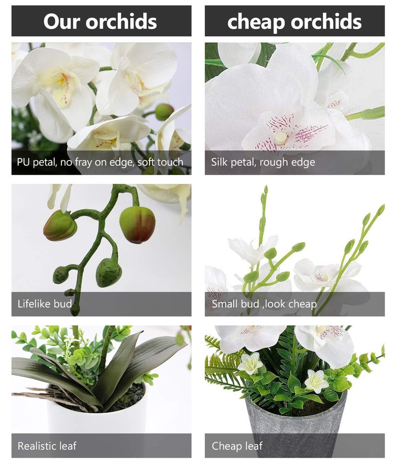 Omygarden White Orchid Artificial Flowers in Pot, Fake Plastic Orchid Flowers, Decoration for Home Office Wedding(White 2 Bouquets) - Image 4